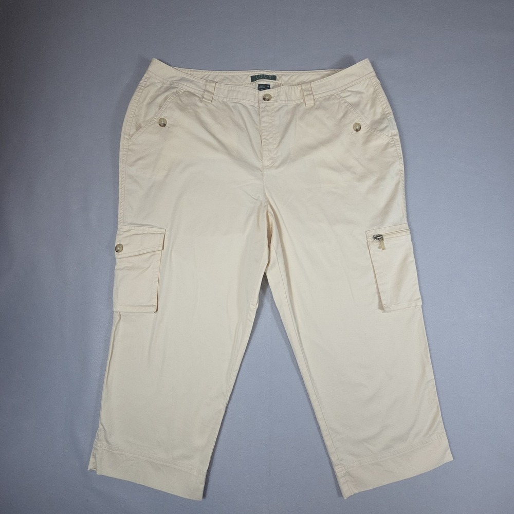 Lauren Ralph Lauren Butter Yellow Capri Pants Womens Sz 16 Cropped Stretch Cargo